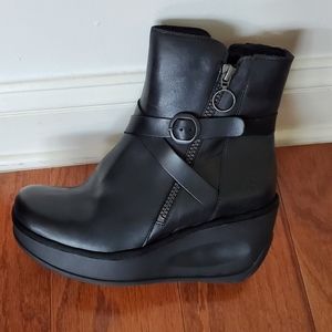 Women's Fly London Jaso Black ankle wedge boots